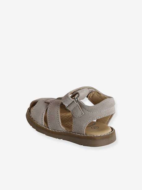 Gesloten sandalen met klittenband van leer voor baby's jeansblauw+zandbeige - vertbaudet enfant 