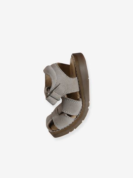 Gesloten sandalen met klittenband van leer voor baby's jeansblauw+zandbeige - vertbaudet enfant 