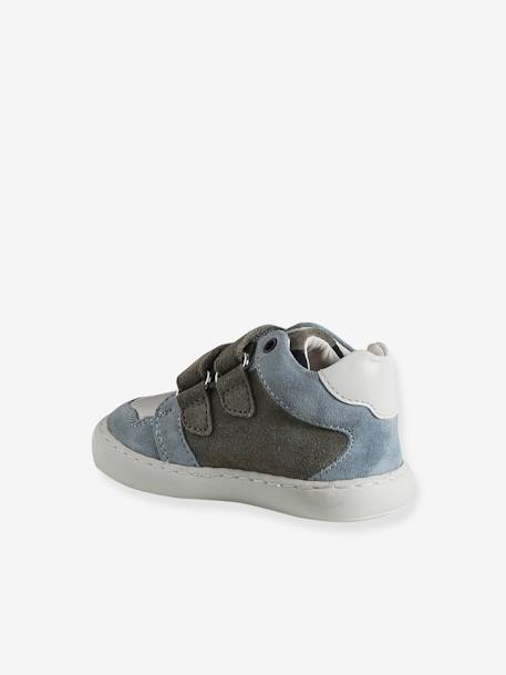 Leren sneakers met klittenband ecru+grijsblauw - vertbaudet enfant 