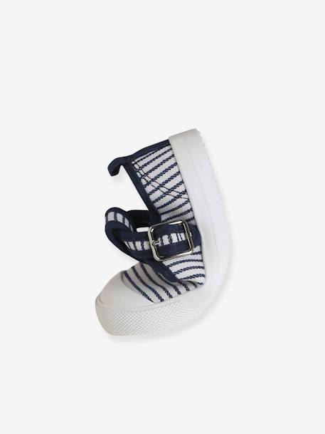 Canvas babyschoentjes met enkelbandje blauw, gestreept - vertbaudet enfant 