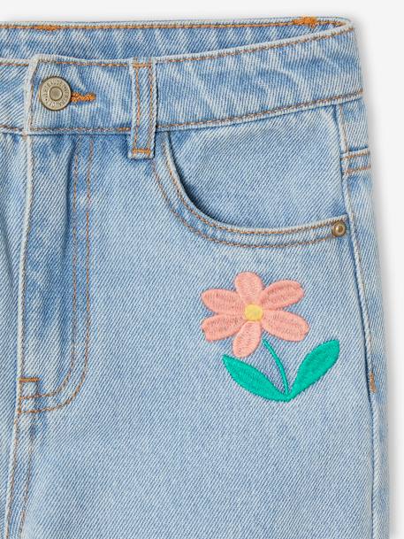 Mom meisjesjeans met bloemenborduurwerk blauw+lichtblauw+middenblauw - vertbaudet enfant 