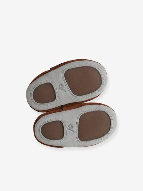 Elastische leren babyschoentjes in soepel leer bruin, bedrukt+groen, bedrukt+veel bruin - vertbaudet enfant 