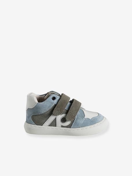 Leren sneakers met klittenband ecru+grijsblauw - vertbaudet enfant 