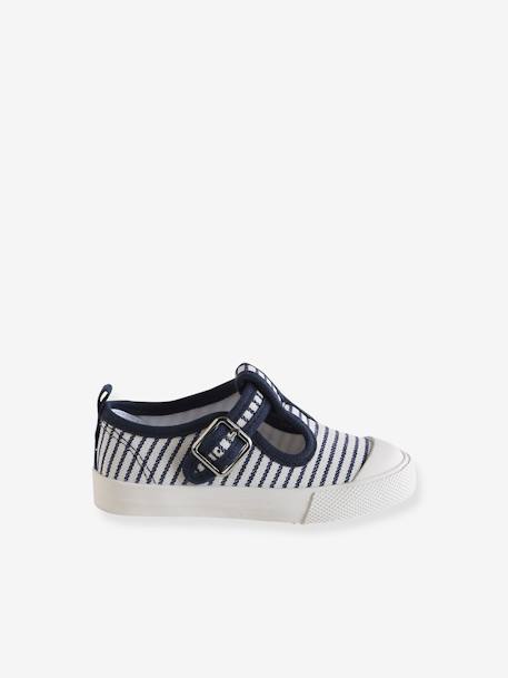 Canvas babyschoentjes met enkelbandje blauw, gestreept - vertbaudet enfant 