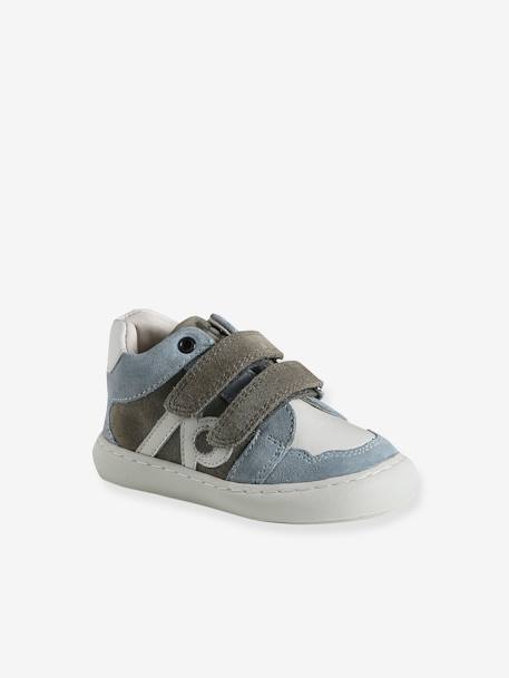 Leren sneakers met klittenband ecru+grijsblauw - vertbaudet enfant 
