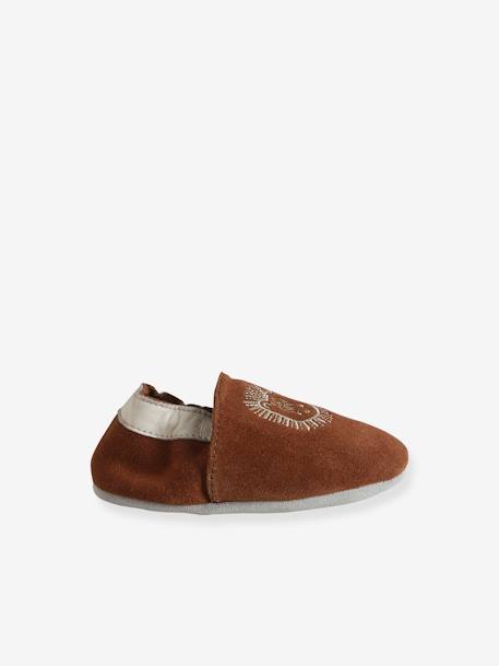 Elastische leren babyschoentjes in soepel leer bruin, bedrukt+groen, bedrukt+veel bruin - vertbaudet enfant 