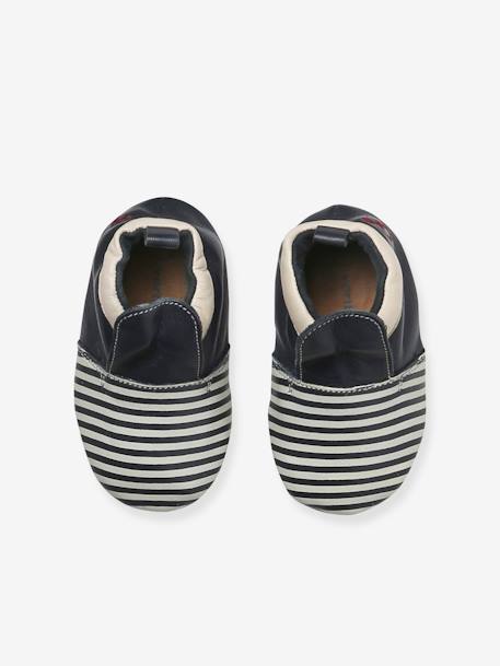Tweekleurige elastische babyschoentjes van zacht leer blauw, gestreept - vertbaudet enfant 