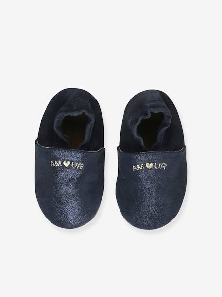 Elastische leren babyschoentjes in soepel leer goud+nachtblauw+oudroze+roze (poederkleur)+roze, bedrukt+veel roze+wit, bedrukt - vertbaudet enfant 