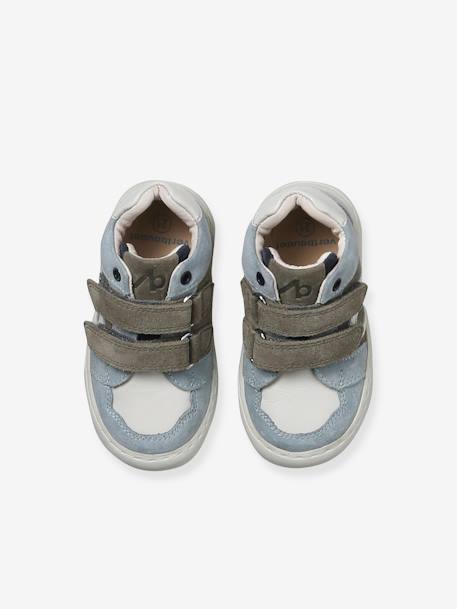Leren sneakers met klittenband ecru+grijsblauw - vertbaudet enfant 