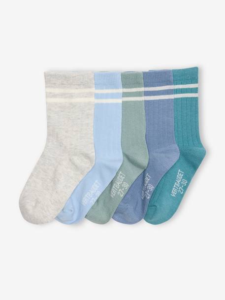Set van 5 paar gestreepte geribbelde sokken voor jongens blauw+grijsblauw+hemelsblauw+marineblauw - vertbaudet enfant 