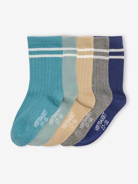 Set van 5 paar gestreepte geribbelde sokken voor jongens blauw+grijsblauw+hemelsblauw+marineblauw - vertbaudet enfant 