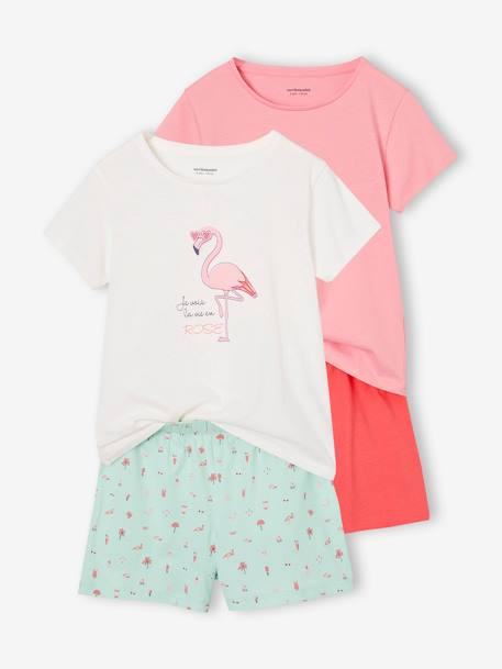 Lot 2 meisjespyjama's 1 regenboogmotief + 1 roze flamingo-motief turquoiseblauw - vertbaudet enfant 