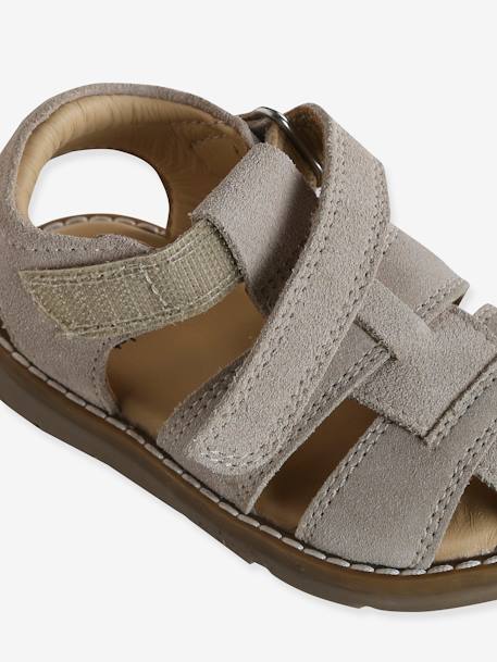 Gesloten sandalen met klittenband van leer voor baby's jeansblauw+zandbeige - vertbaudet enfant 