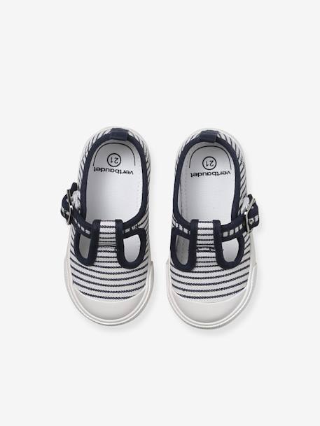 Canvas babyschoentjes met enkelbandje blauw, gestreept - vertbaudet enfant 