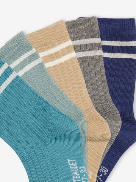 Set van 5 paar gestreepte geribbelde sokken voor jongens blauw+grijsblauw+hemelsblauw+marineblauw - vertbaudet enfant 