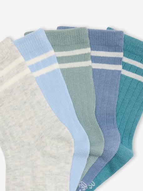 Set van 5 paar gestreepte geribbelde sokken voor jongens blauw+grijsblauw+hemelsblauw+marineblauw - vertbaudet enfant 