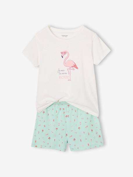 Lot 2 meisjespyjama's 1 regenboogmotief + 1 roze flamingo-motief turquoiseblauw - vertbaudet enfant 