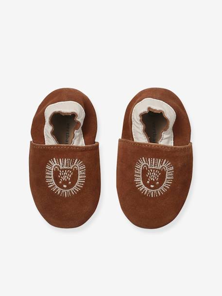 Elastische leren babyschoentjes in soepel leer bruin, bedrukt+groen, bedrukt+veel bruin - vertbaudet enfant 