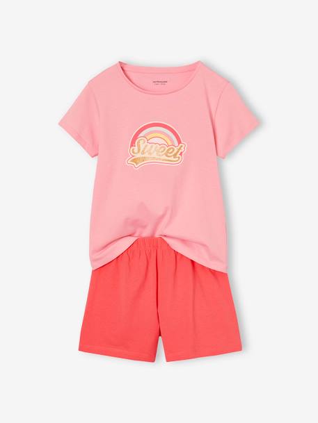 Lot 2 meisjespyjama's 1 regenboogmotief + 1 roze flamingo-motief turquoiseblauw - vertbaudet enfant 