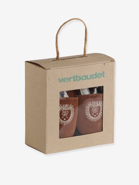 Elastische leren babyschoentjes in soepel leer bruin, bedrukt+groen, bedrukt+veel bruin - vertbaudet enfant 