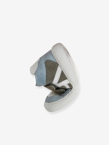 Leren sneakers met klittenband ecru+grijsblauw - vertbaudet enfant 