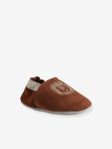 Elastische leren babyschoentjes in soepel leer bruin, bedrukt+groen, bedrukt+veel bruin - vertbaudet enfant 
