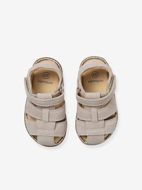 Gesloten sandalen met klittenband van leer voor baby's jeansblauw+zandbeige - vertbaudet enfant 