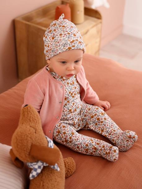 Geboorteset personaliseerbaar rompertje + tuinbroek + muts + vest rozen - vertbaudet enfant 
