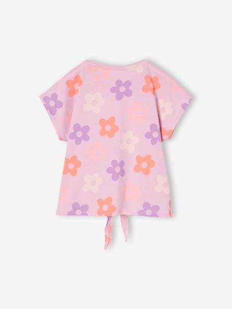 Gestreept T-shirt voor meisjes met sierstrik lavendel+rozen+wit - vertbaudet enfant 