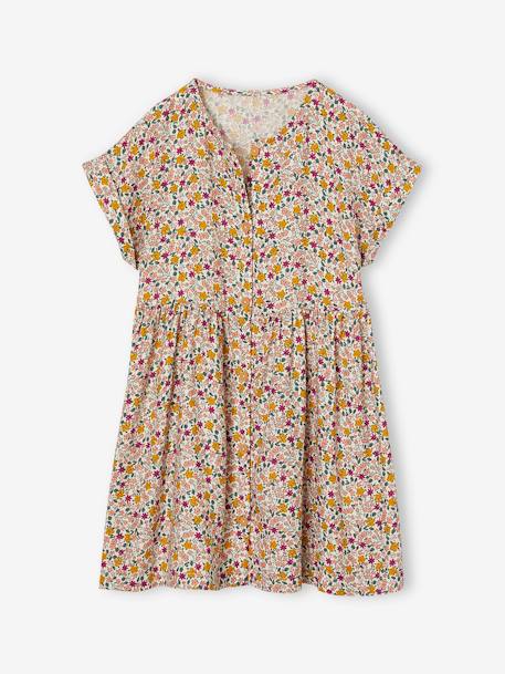 Geknoopte meisjesjurk met bloemen ecru+hemelsblauw+rouge - vertbaudet enfant 