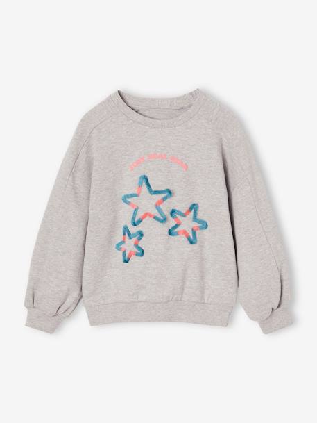 Meisjessweater met fantasiemotief ecru+gemêleerd grijs+indigoblauw - vertbaudet enfant 