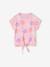 Gestreept T-shirt voor meisjes met sierstrik lavendel+rozen+wit - vertbaudet enfant 