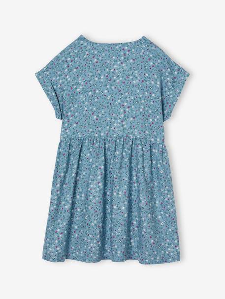 Geknoopte meisjesjurk met bloemen ecru+hemelsblauw+rouge - vertbaudet enfant 