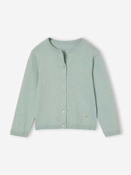 Meisjesvest Basics van fijn breisel antraciet+gemêleerd beige+grijsblauw+marineblauw+pruim+rozenhout+smaragdgroen+vanille - vertbaudet enfant 
