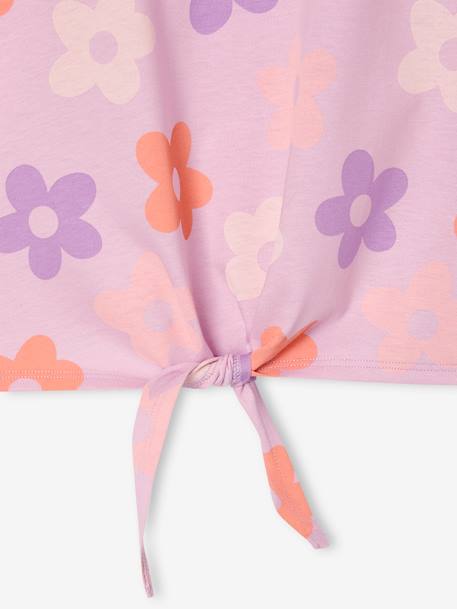 Gestreept T-shirt voor meisjes met sierstrik lavendel+rozen+wit - vertbaudet enfant 