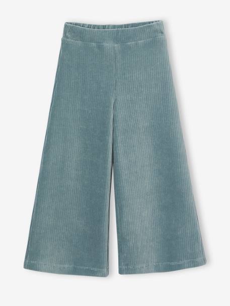 Wijde, fluwelen broek voor meisjes antraciet+bruin+chocoladebruin+ecru+grijsblauw+kaki+pruim+rozen+zachtpaars - vertbaudet enfant 