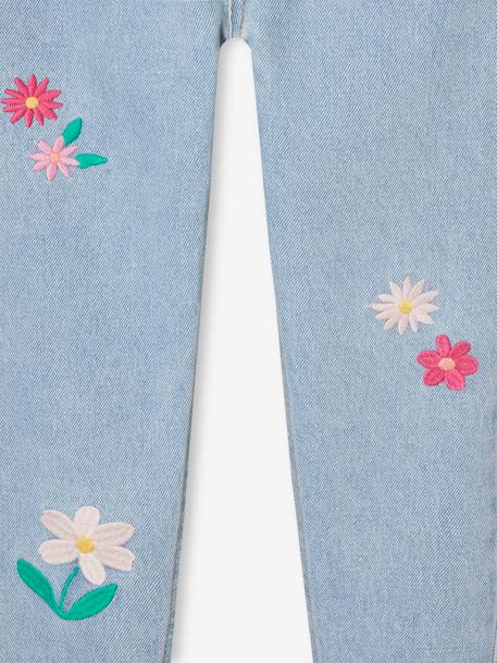 Mom meisjesjeans met bloemenborduurwerk blauw+lichtblauw+middenblauw - vertbaudet enfant 