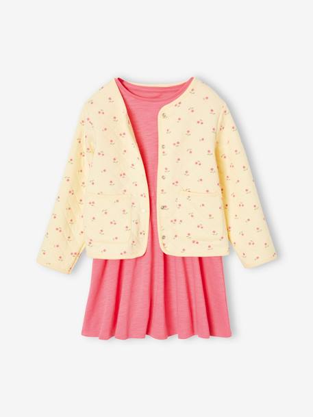 Meisjesset gewatteerd jack met bloemenprint + jurk rozen - vertbaudet enfant 