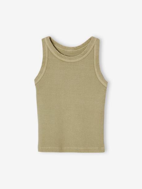 Meisjessweater in ribstof beige+blauw, gestreept+ecru+saliegroen - vertbaudet enfant 