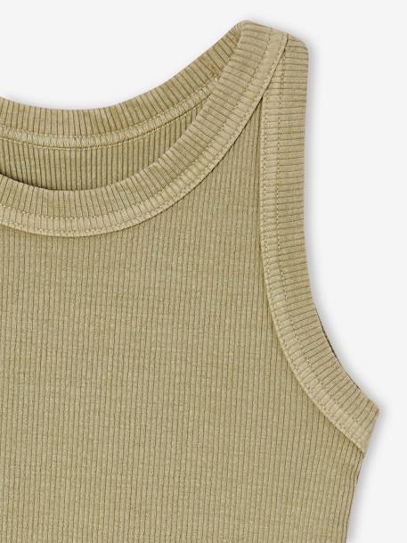 Meisjessweater in ribstof beige+blauw, gestreept+ecru+saliegroen - vertbaudet enfant 