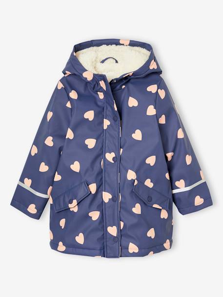 Regenjas voor meisjes met capuchon en sherpa voering antraciet+indigoblauw+meerkleurig - vertbaudet enfant 
