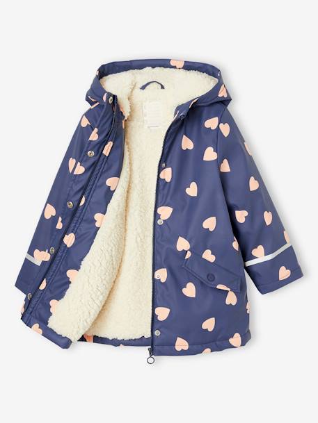 Regenjas voor meisjes met capuchon en sherpa voering antraciet+indigoblauw+meerkleurig - vertbaudet enfant 