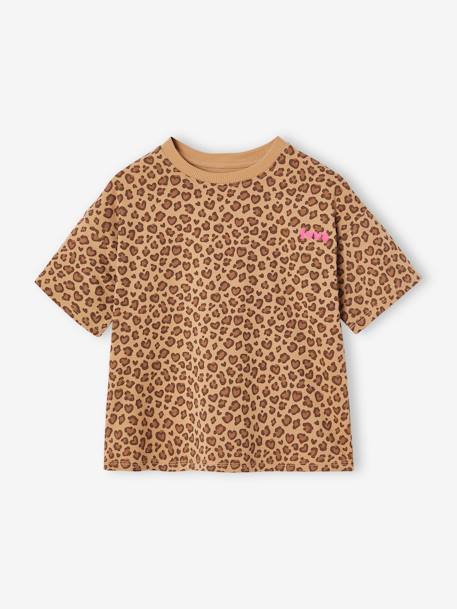 Bedrukt meisjesshirt met korte mouwen antraciet+beige+lichtgeel+zandbeige - vertbaudet enfant 