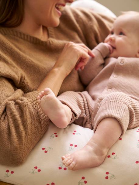 Borstvoedingskussen + beschermhoes Bio Collection beige, bedrukt+Donkerblauw/sterren+ivoorwitte plantaarige bedrukk+meerkleurig+wit, bedrukt+zandbeige - vertbaudet enfant 