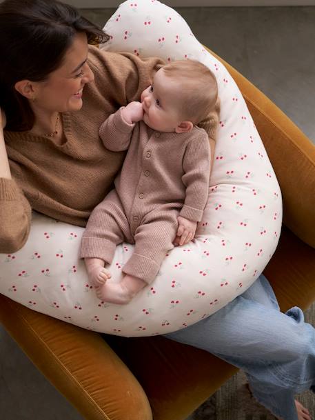 Borstvoedingskussen + beschermhoes Bio Collection beige, bedrukt+Donkerblauw/sterren+ivoorwitte plantaarige bedrukk+meerkleurig+wit, bedrukt+zandbeige - vertbaudet enfant 
