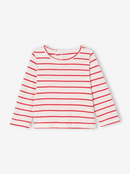 Set van 3 Basics T-shirts met lange mouwen ecru+rood, gestreept - vertbaudet enfant 