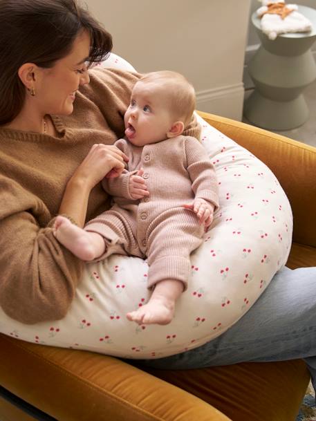 Borstvoedingskussen + beschermhoes Bio Collection beige, bedrukt+Donkerblauw/sterren+ivoorwitte plantaarige bedrukk+meerkleurig+wit, bedrukt+zandbeige - vertbaudet enfant 