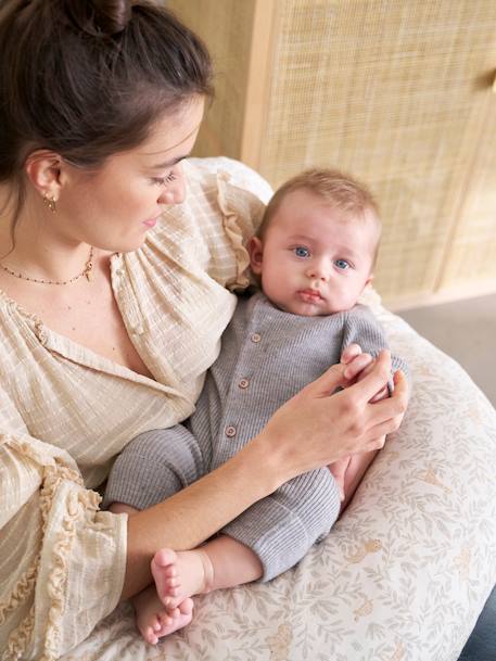 Borstvoedingskussen + beschermhoes Bio Collection beige, bedrukt+Donkerblauw/sterren+ivoorwitte plantaarige bedrukk+meerkleurig+wit, bedrukt+zandbeige - vertbaudet enfant 