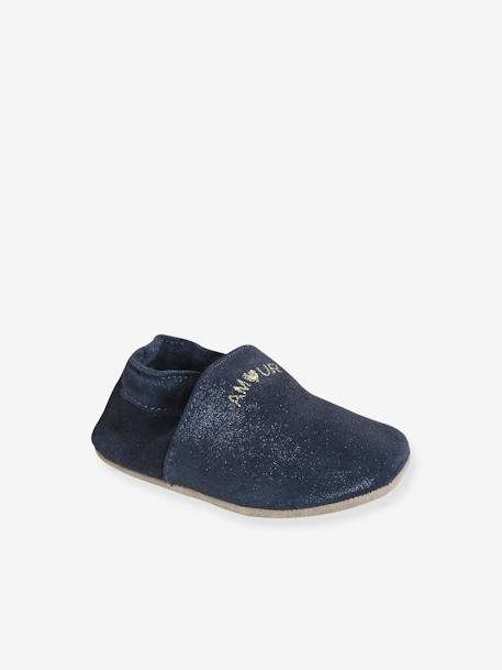 Elastische leren babyschoentjes in soepel leer goud+nachtblauw+oudroze+roze (poederkleur)+roze, bedrukt+veel roze+wit, bedrukt - vertbaudet enfant 