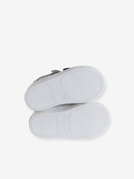 Leren geborstelde babysneakers ecru+marineblauw+veel wit - vertbaudet enfant 